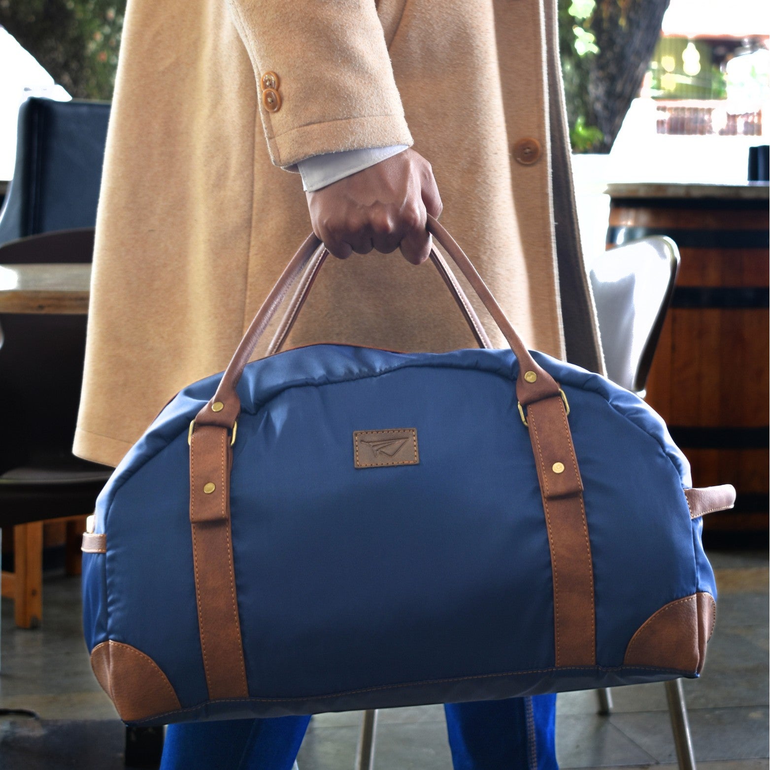 Bolso de viaje azul FERCCINI Portofino Navy con tres manijas y herrajes metálicos