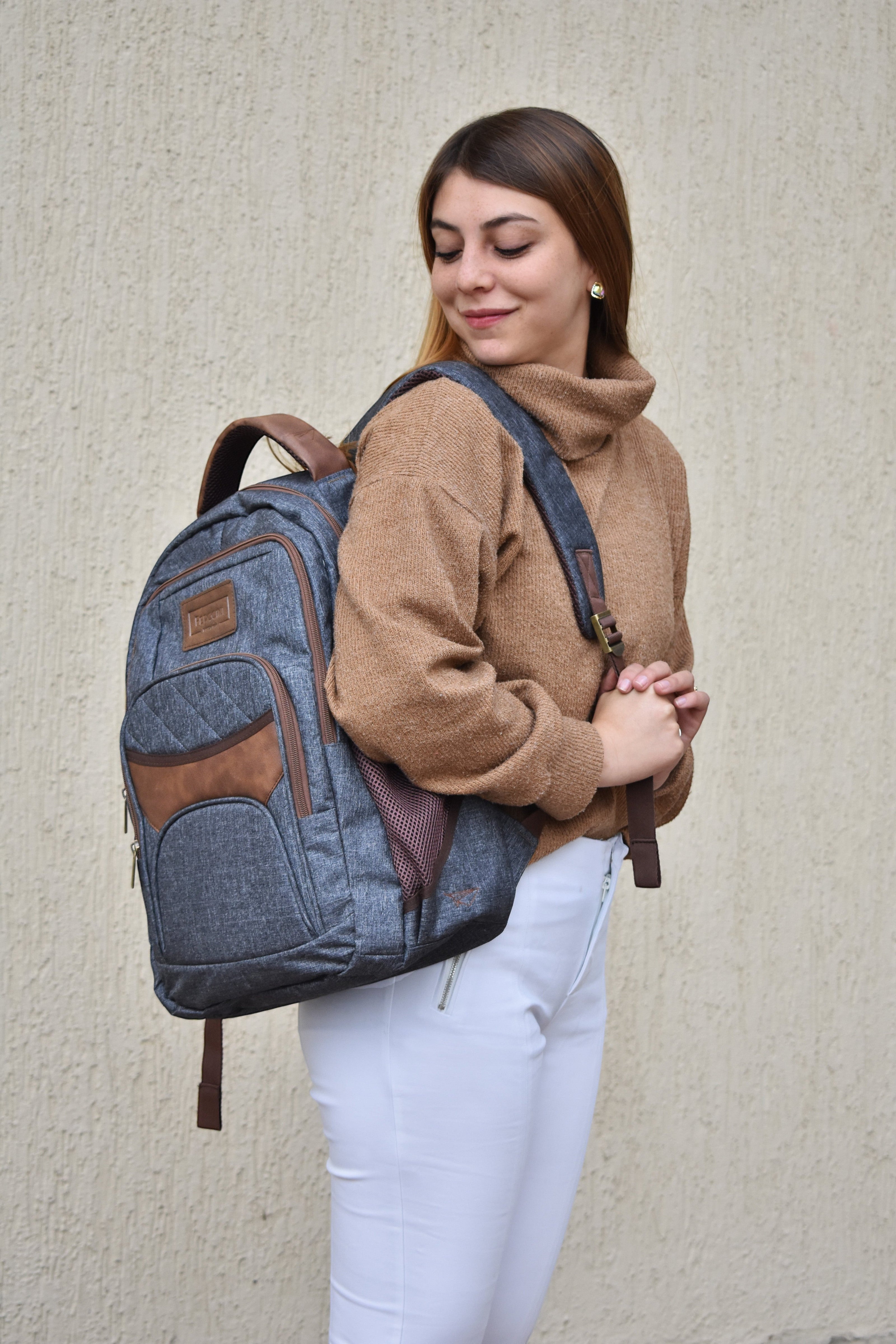 Morral FERCCINI Amalfi Cumbre Cenizo en lona gris de alto gramaje, 45 × 30 × 14 cm