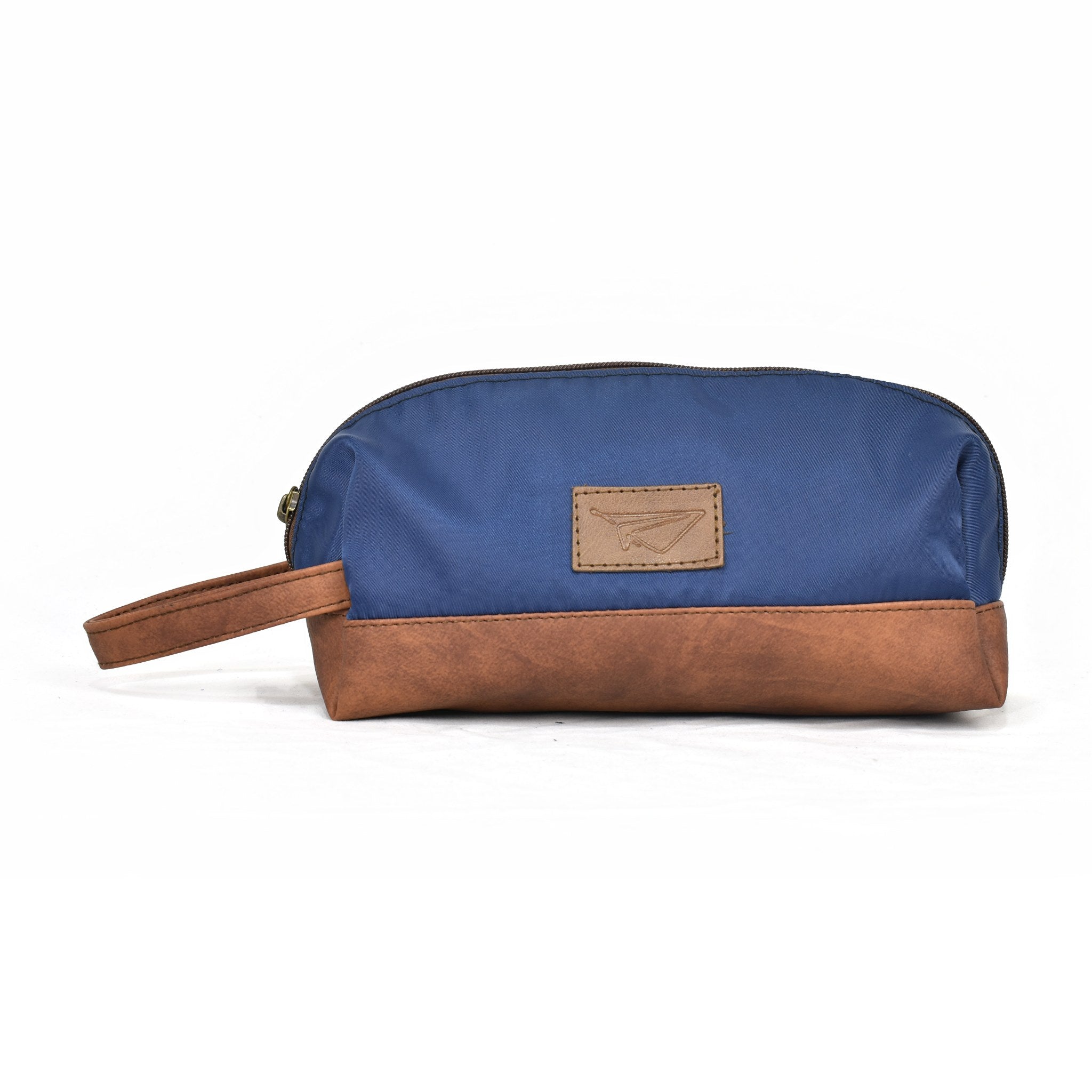 Neceser MINORI Navy azul con cuero camel - FERCCINI