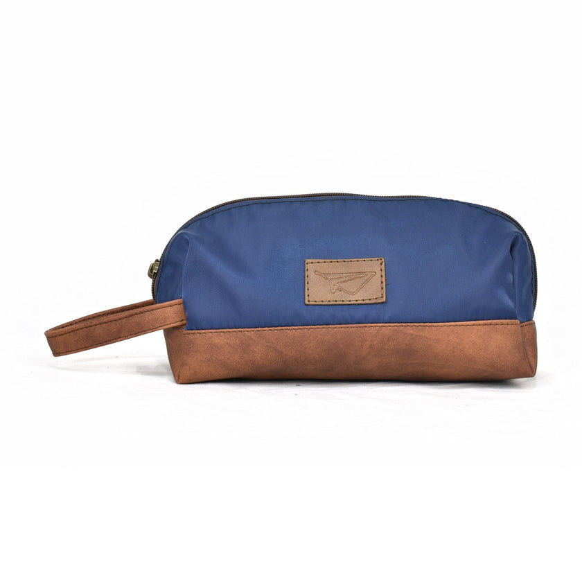 Neceser MINORI Navy azul con cuero camel - FERCCINI