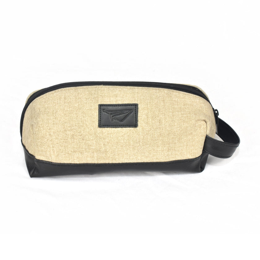 Neceser MINORI Old Money lino beige con cuero negro - FERCCINI