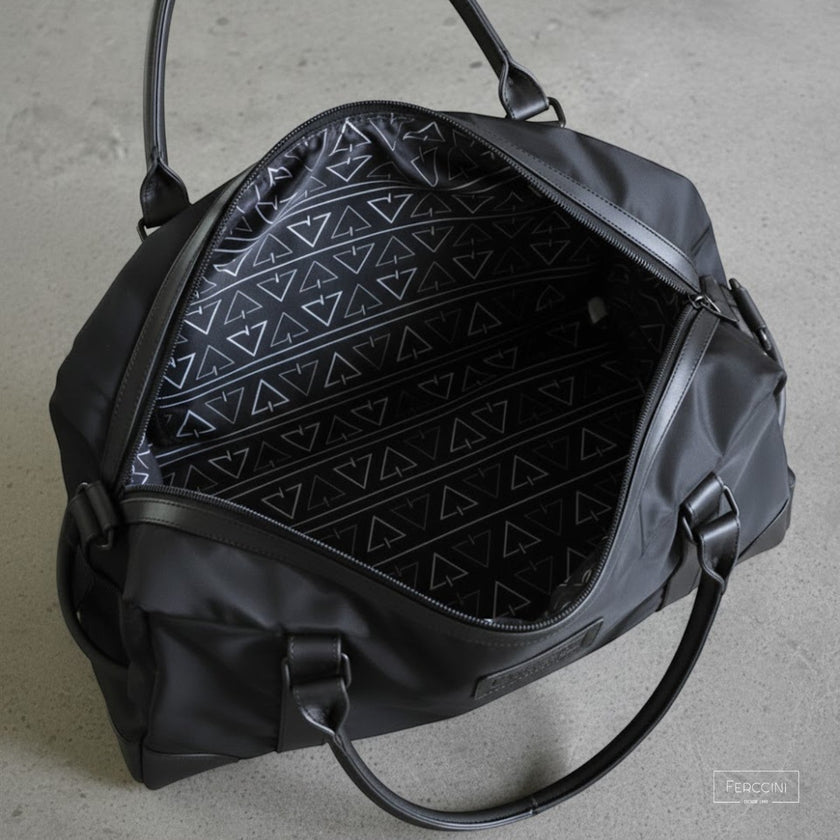 Bolso de viaje negro FERCCINI Portofino Nero con tres manijas y herrajes metálicos