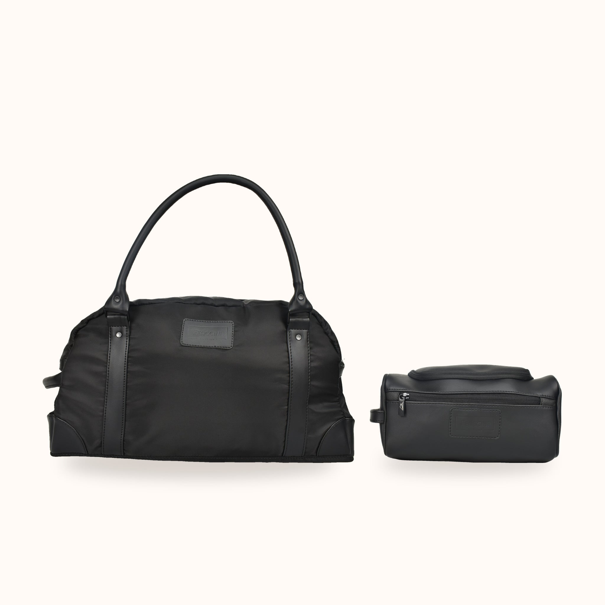 Set DUO ESPRESSO de FERCCINI: bolso de viaje Portofino Nero con neceser grande Vernazza Espresso, los dos en negro total