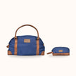 Set DUO NAVY de FERCCINI: bolso de viaje Portofino Navy con neceser Minori Navy de base y asa en sintético camel