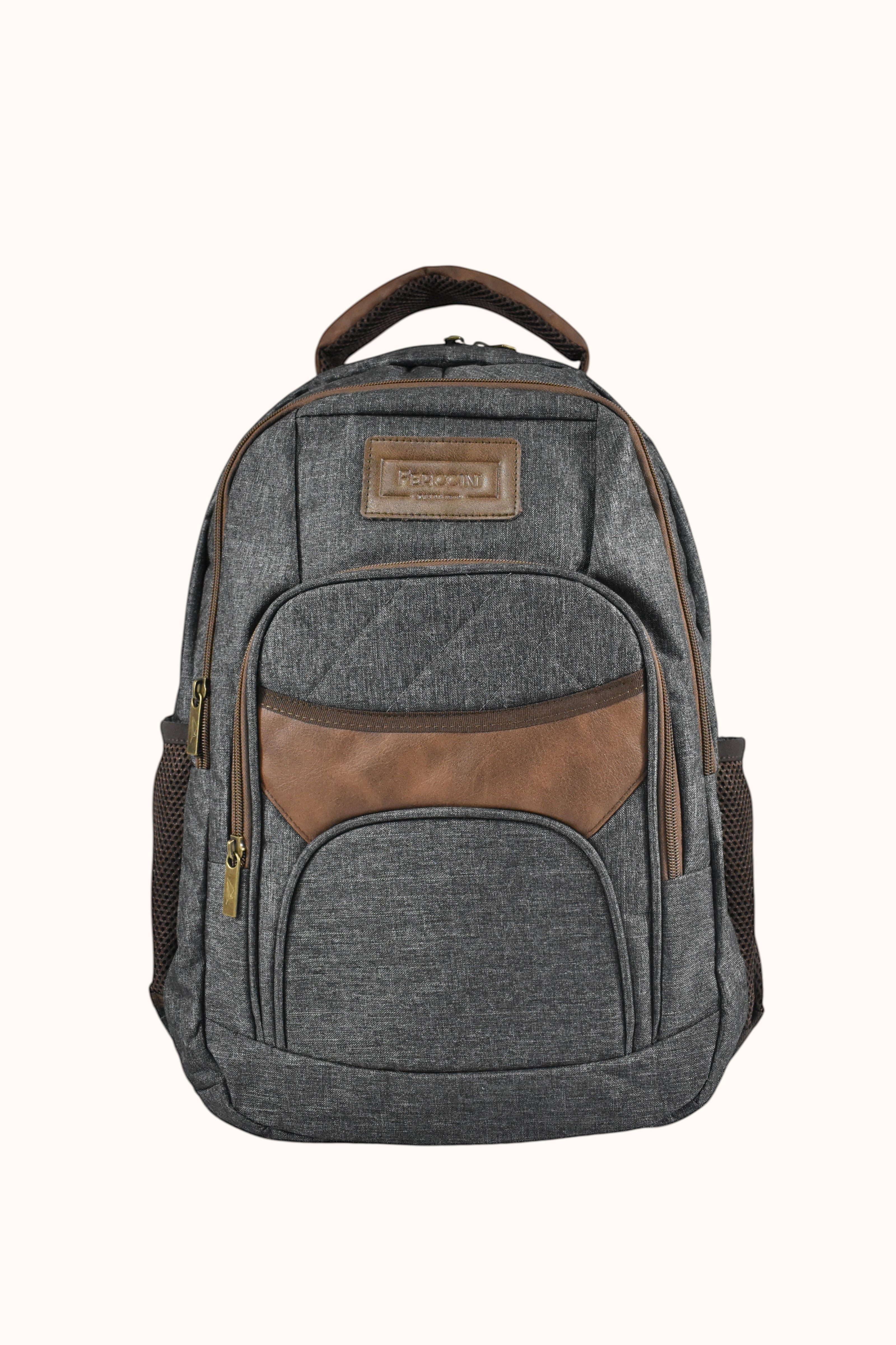 Morral FERCCINI Amalfi Cumbre Cenizo gris con detalles en sintético café y bolsillos laterales de malla