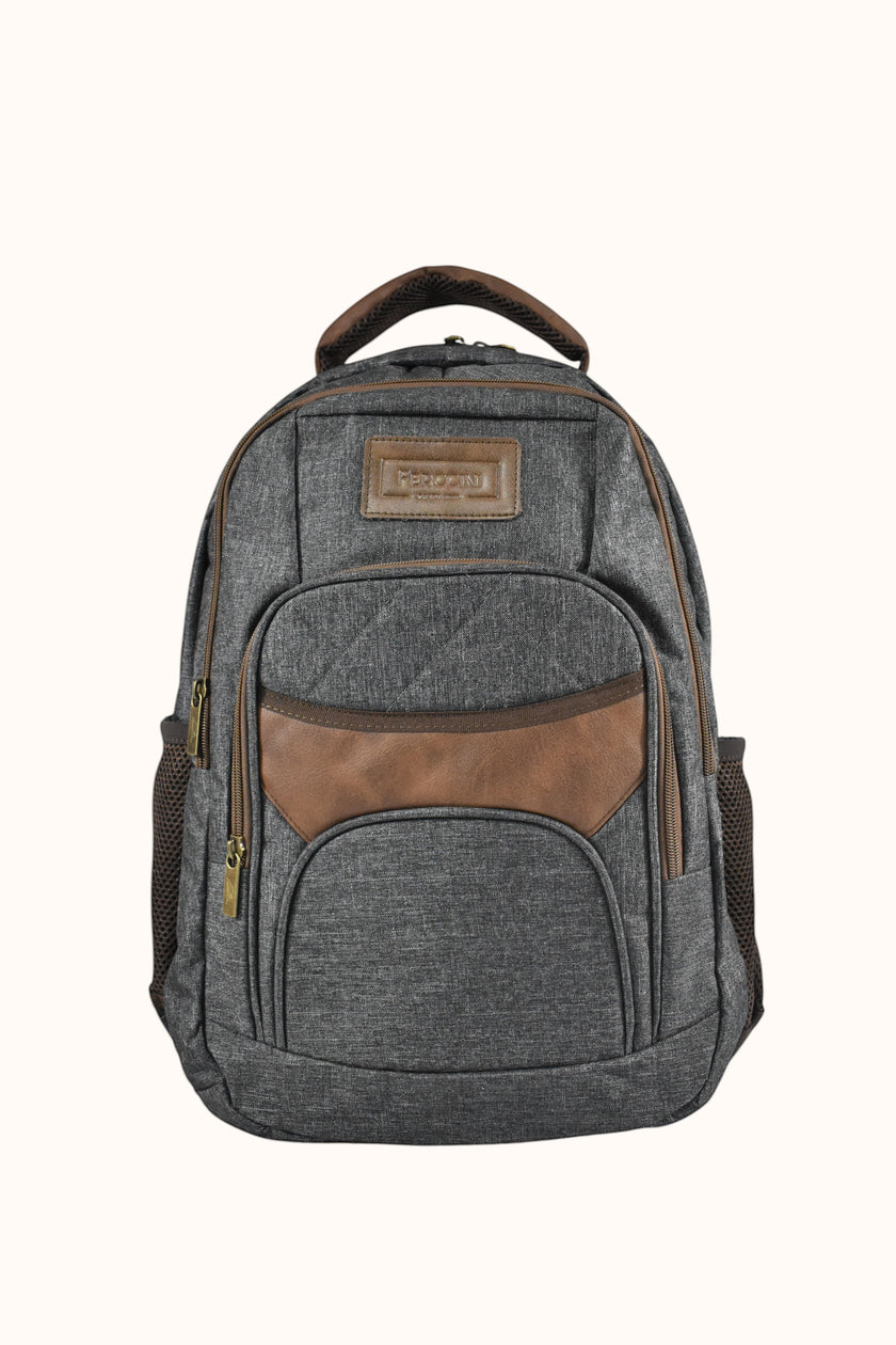 Morral FERCCINI Amalfi Cumbre Cenizo gris con detalles en sintético café y bolsillos laterales de malla