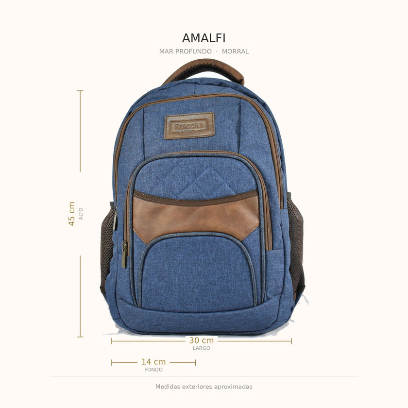 Medidas del morral AMALFI Mar Profundo: 45 × 30 × 14 cm