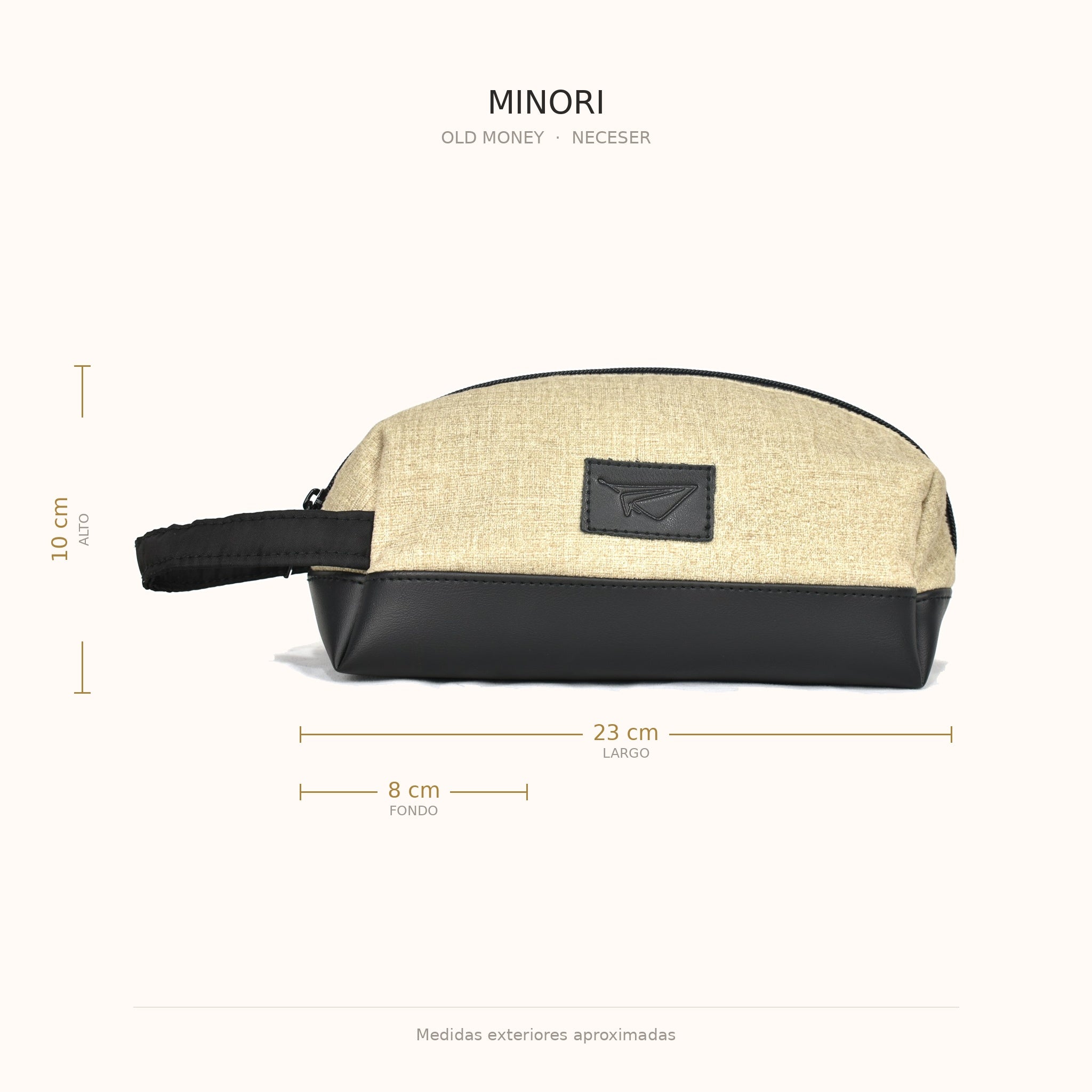 Medidas del neceser MINORI Old Money: 23 × 10 × 8 cm