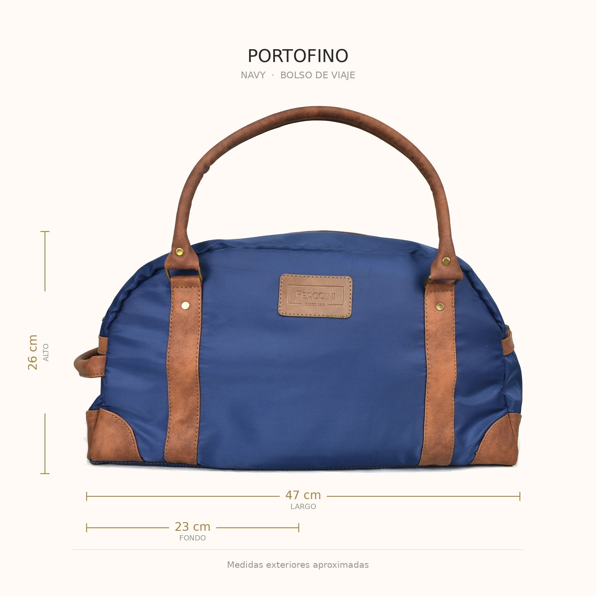 Medidas del bolso de viaje PORTOFINO Navy: 47 × 26 × 23 cm, formato de cabina