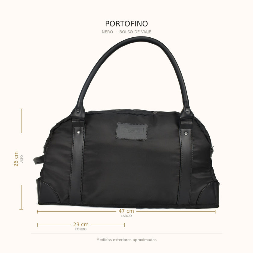 Medidas del bolso de viaje PORTOFINO Nero: 47 × 26 × 23 cm, formato de cabina