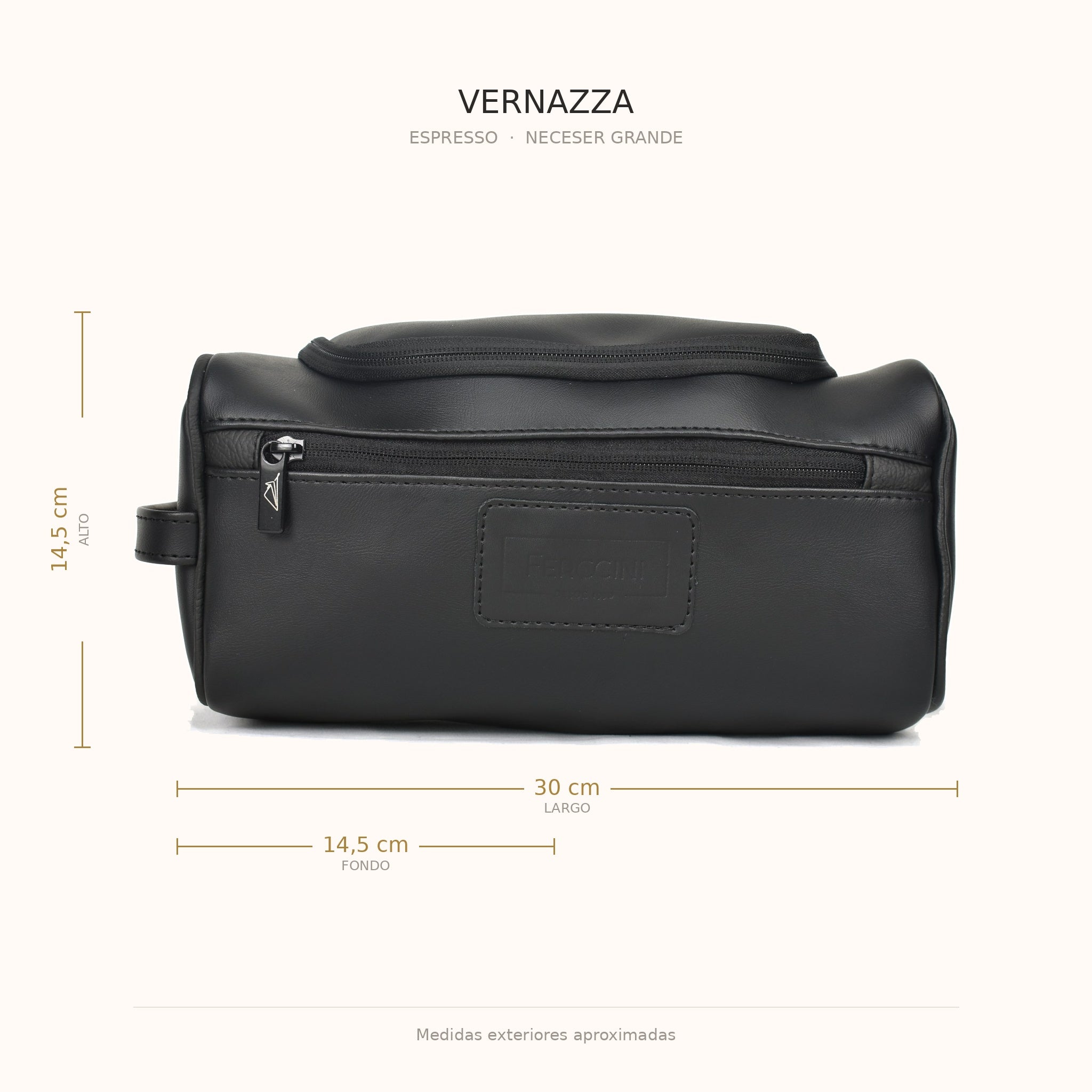 Medidas del neceser grande VERNAZZA Espresso: 30 × 14,5 × 14,5 cm