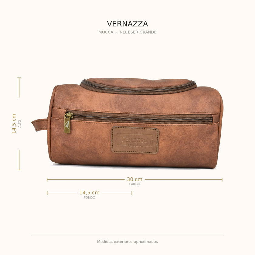 Medidas del neceser grande VERNAZZA Mocca: 30 × 14,5 × 14,5 cm