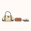 SET VIAGGIO de FERCCINI: bolso de viaje Portofino Old Money, neceser grande Vernazza Mocca y neceser Minori Old Money, las tres piezas juntas