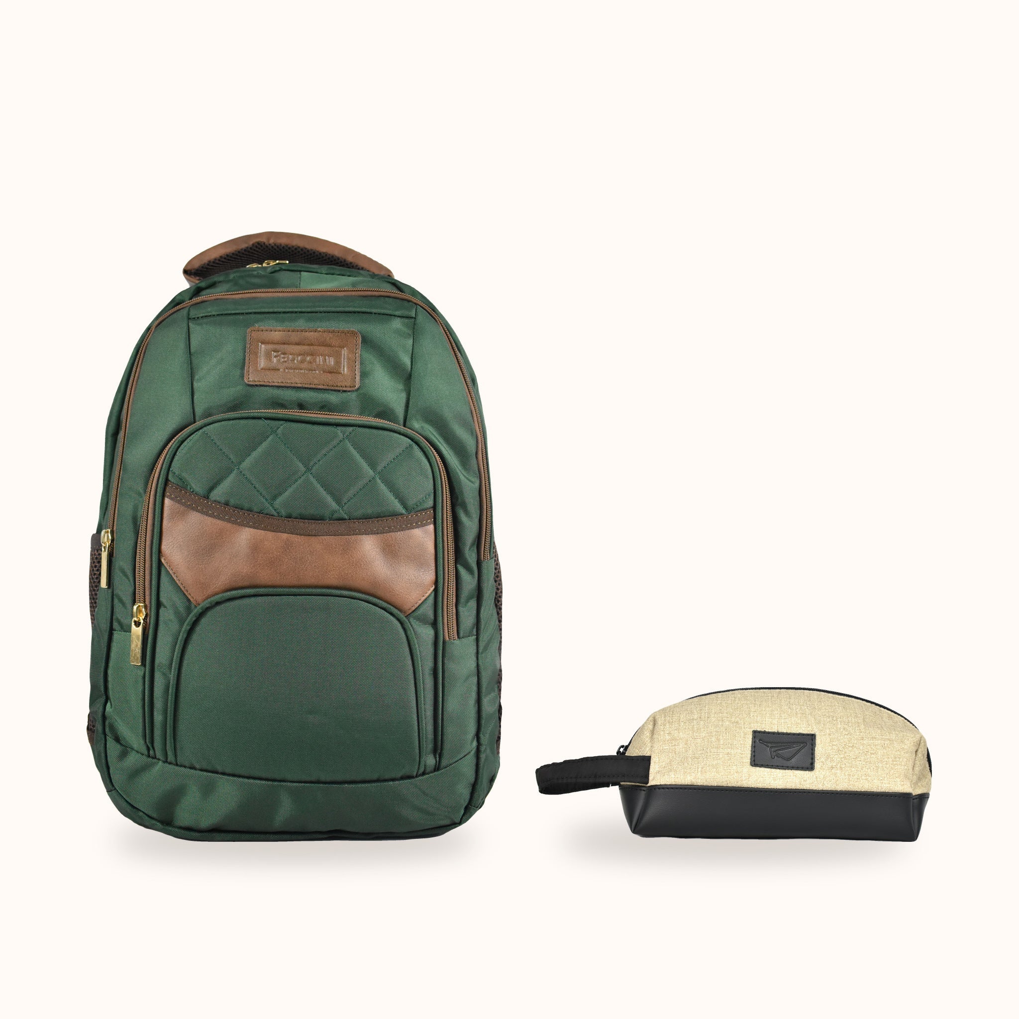 Set UFFICIO AUTUNNO de FERCCINI: morral Amalfi Otoño Real en verde con neceser Minori Old Money